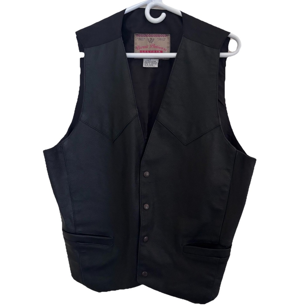 Permit Platinum 100% Genuine Leather Motorcycle/Cowboy Vest Snaps Pockets‎ Large